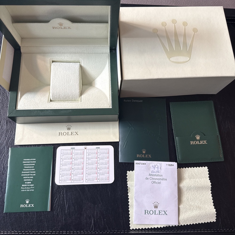 Authentic Rolex Datejust 116264 Box Set w/ Papers + 2 Genuine Bracelet Links